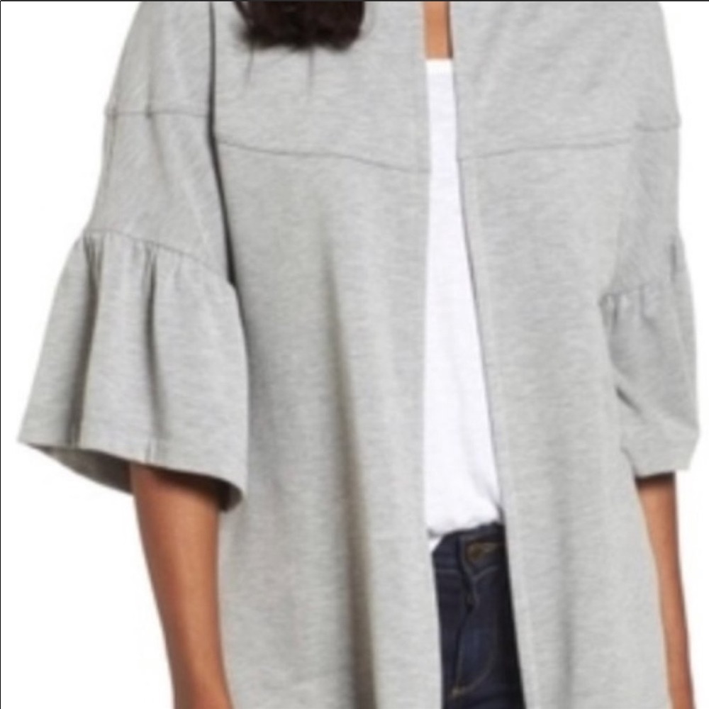 Pleione Grey ruffle sleeve cardigan